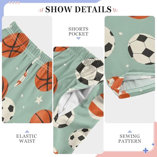Sports Balls Pattern Pajama Pants Lounge Sleep Pants Elastic Waist Long Pajama Bottoms with Pockets for 6-14 Years4