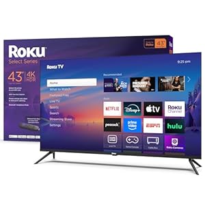 Roku Smart TV 2025 – 43-Inch Select Series, 4K HDR TV – RokuTV with Enhanced Voice Remote – Flat Screen LED Television with Wi-Fi for Streaming Live Local News, Sports, Family Entertainment