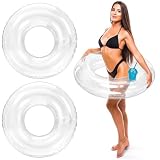 Junkin 1 Pcs 47.3 Inch Clear Round Pool Float with Cup Holder Bachelorette Inflatable Swim Float Bride Pool Water Ring Loungers Tube Swimming for Engagement, Wedding, Summer Beach Party