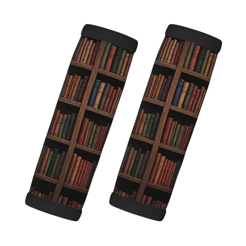Nuzjahu Old-Fashioned Bookshelf Print 2 Pack Luggage Handle Wraps for Suitcase Neoprene Travel Bag Handle Cover/Tags/Identifiers/Marker/Grips Travel Accessories for Airplane