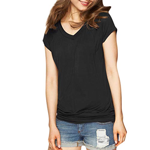 JiaMeng Mujer Suelta Camisetas Divertidas Redondo Camiseta de Manga Corta con Cuello en V y Manga Corta con Cuello en V de Manga Camiseta de Cuello Suelto Camiseta (Negro#2, L)