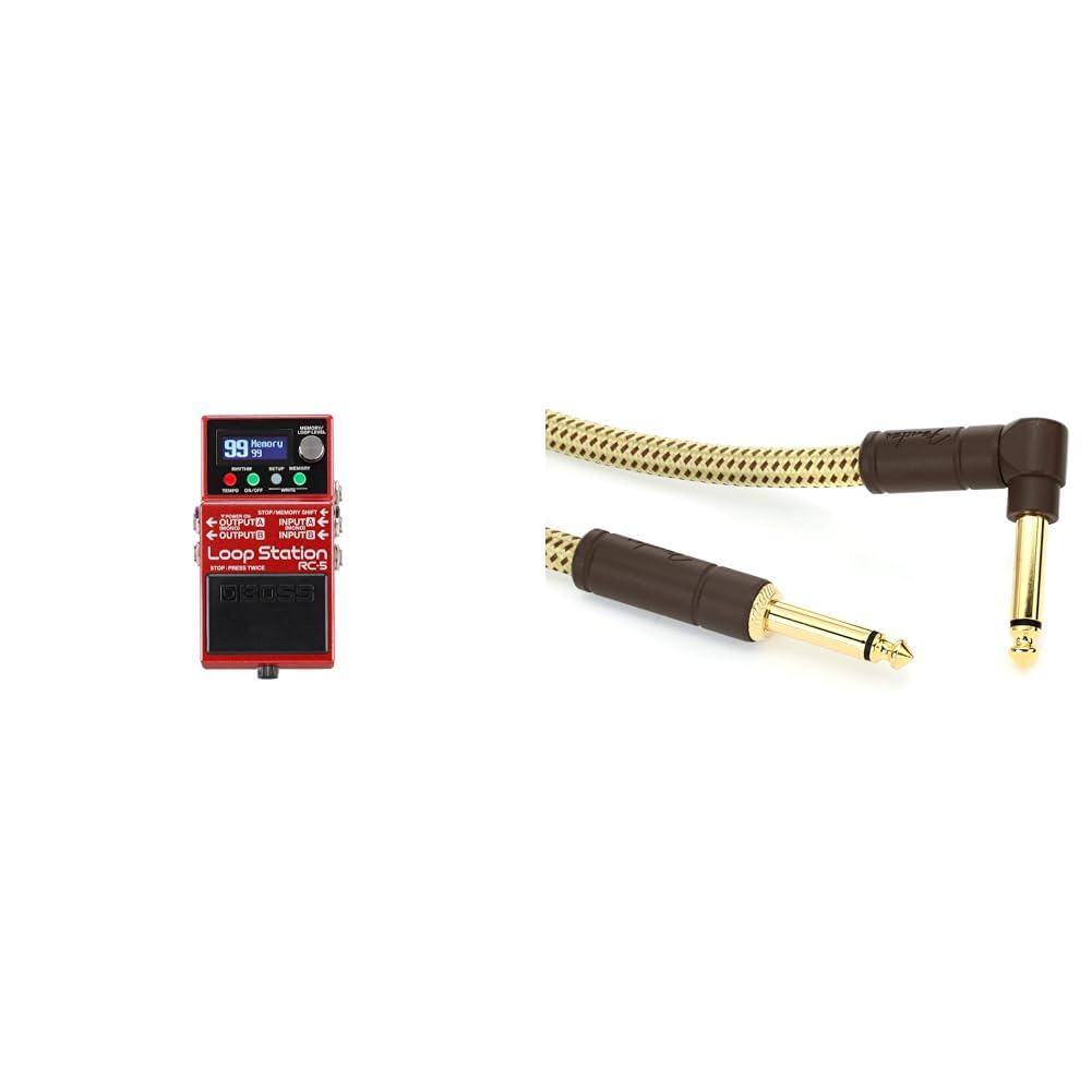 BOSS RC-5 Loop Station compact évolué avec une qualité de son haut de gamme, 99 mémoires de phrases & Fender Deluxe Series Câble Instrument Guitare, 3m, Droit/Angle, Tweed