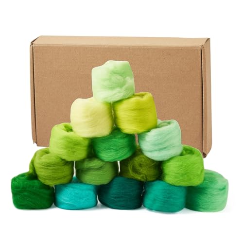 Image of Magibeasd 2.55 oz Wool Roving for Needle Felting Nature Wool Yarn Kit Variety Green Tones for Beginners Felted Crafts DIY Materials Hand Spinning Supplies