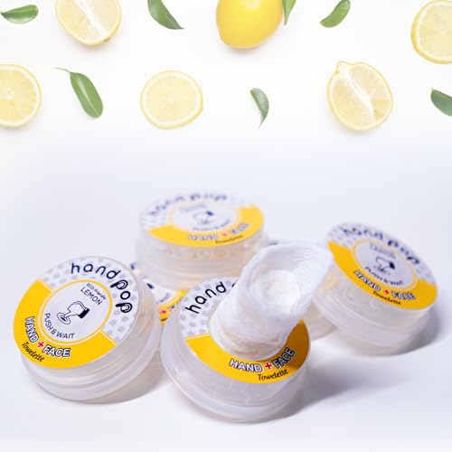 Image of Hand Pop Lemon Scented Wipes - 24 Pack of Travel Size Wet Towelettes, Alcohol-Free, Wipes for Skin Hydration, Convenient, Eco-Friendly, Refreshing, Fits in Gym Bag, Purse, Pocket, or Luggage