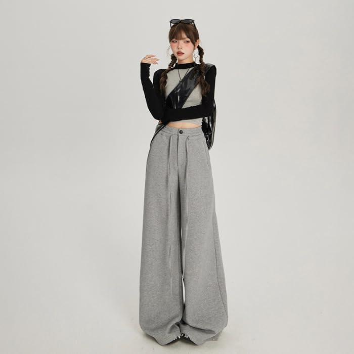 American Retro Style High-Waisted Loose Wide-Leg Straight-Leg Pants for Women