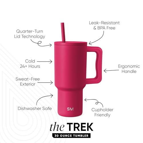 Image of Simple Modern 30 oz Trek Tumbler with Handle and Straw Lid | Cup Holder Friendly Insulated Stainless Steel Travel Mug | Berry Twist