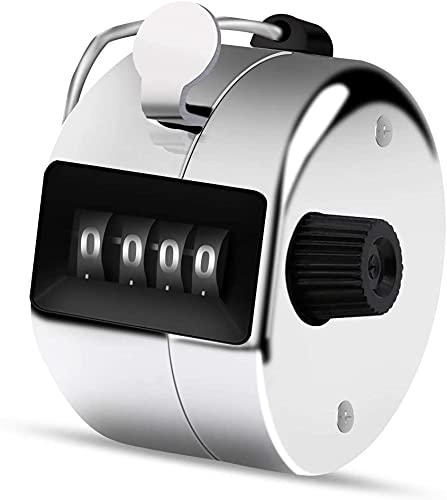 Qbic Metal Hand Tally Counter 4-Digit Tally Counters Mechanical Palm Counter Clicker Counter Handheld Pitch Click Counter Number Count for Row, People, Golf, Lap & Knitting, Silver