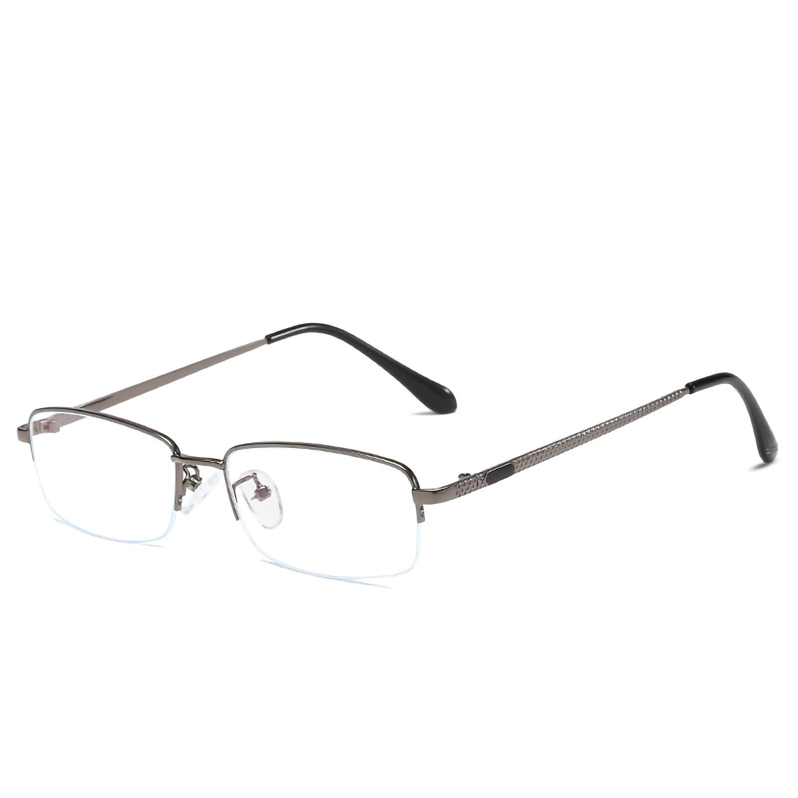 Metall Halbrahmen Lesebrille Progressive multifokale fotochromische Sonnenbrillen Leichte UV-Brille für Leser UV400 Herr,Grau,+2,50