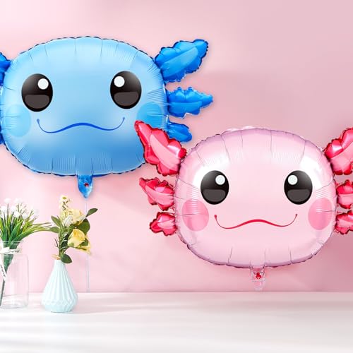 Image of 12 Pcs 34 Inch Axolotl Balloon Axolotl Birthday Party Decorations Aluminum Foil Inflatable Summer Supplies for Beach Themed Favor (Pink,Blue)