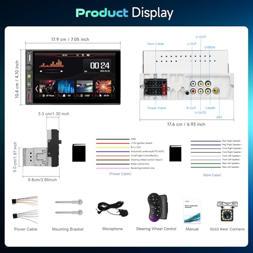 Radio para auto con pantalla táctil 7 pulgadas y cámara trasera miniatura 7