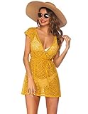 HOTOUCH Womens One Piece Tiered Swimwear Suits with Shorts Knee Length Backless Bathsuit 02-Yellow, Small