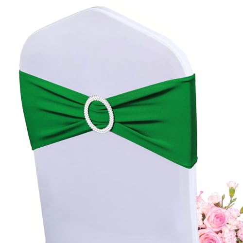 Albassa Bandas elásticas para sillas, lazos elásticos para sillas con hebilla deslizante para decoración de bodas y fiestas (verde, 25 unidades)