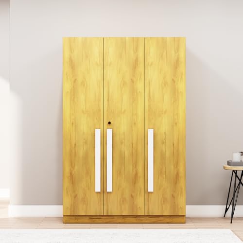Image of Bniture 3 Door Wardrobe for Bedroom with Lockable Door & Hanging Space | Almirah for Clothes with Elevated Bottom Base | Wardrobe for Storage | 3 Years Warranty (Giant Wood, HXWB111)