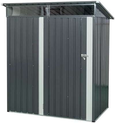 5′ x 3′ Outdoor Storage Shed, Small Metal Tool Sheds, Outdoor Waterproof Storage House with Lockable Doors & Plastic Window for Backyard Patio Lawn to Store Tools, Gray