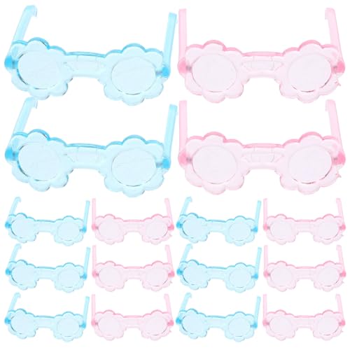 jojofuny 20pcs Mini Doll Sunglasses - Pink & Blue Plastic Flower Frame Glasses for Dolls - Miniature Eyewear Accessories for DIY Crafts, Plush Bears, Reborns & Amigurumi