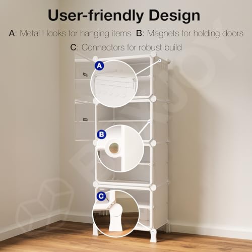 Image of BOXJOY 8 Shelf White Shoe Rack for Home with 4 Transparent Doors, Hard PET Plastic with Metal Door Frame, Shoe Chappal Slipper Sandals Stand