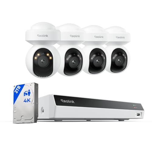 Reolink 4K Security Camera System with PT Auto-Tracking, 355°Pan 50°Tilt, 4K PoE Cameras Home Surveillance Wired Outdoor, Smart AI Detection, Spotlights & 2-Way Talk, 8CH NVR 2TB HDD, RLK8-8