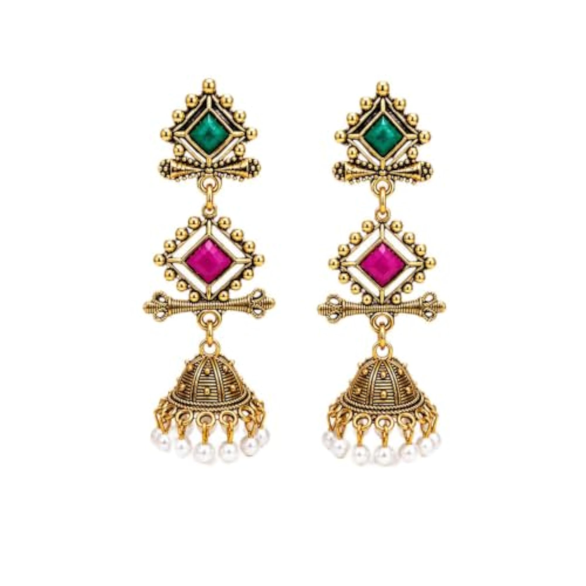 Traditional Jhumka Earrings with Pearl Drops