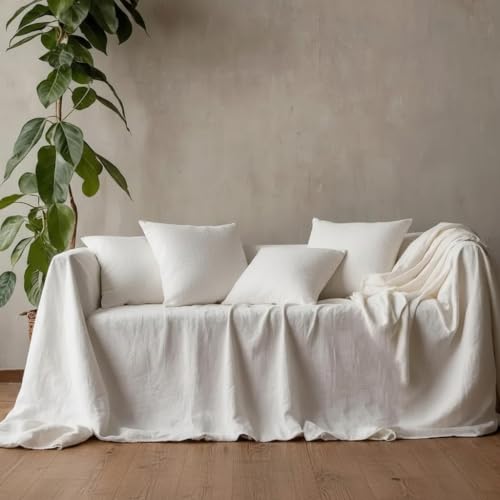 L'Emporio Casa Sofabezug, Bettüberwurf, robuste Leinwand, Baumwolle aus Panama 160 x 260 – 260 x 280 – 360 x 280 cm, Maxi-Größe, Überwurf aus Baumwolle, Granfoulard, hergestellt in Italien (Weiß