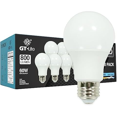 GT-Lite A19 LED Light Bulbs 10 Packs, 60W Equivalent, 5000K Daylight, 9W 800 Lumens LED Bulbs, E26 Base Standard Light Bulbs Cover