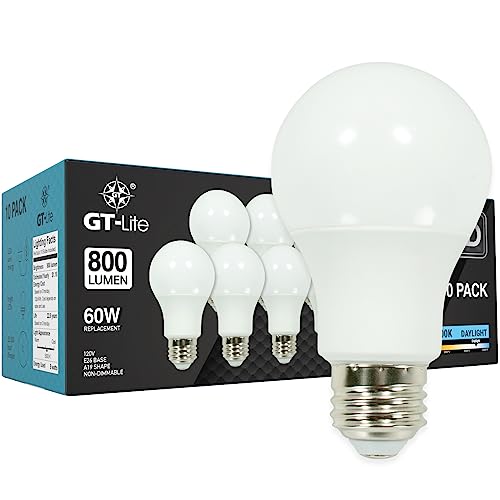 Gt-Lite A19 Led Light Bulbs 10 Packs, 60W Equivalent, 5000K Daylight, 9W 800 Lumens Led Bulbs, E26 Base Standard Light Bulbs #TOP3