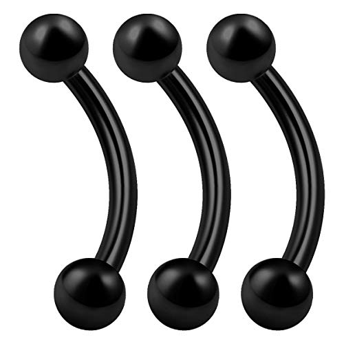 3 Piezas de Acero Inoxidable Negro Curvado Piercing Piercing de Piercing de Piercing para Cejas Tragus Helix 16 g 3 mm Tamaños a Elegir