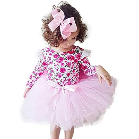 Baby Girls Dress, Kolylong Toddler Kids Baby Girl Floral Princess Tulle Casual Party Dress Clothes (0-6 M, Pink) Cover