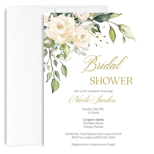 Bridal Shower Rose Invitations with Envelopes Personalized Floral Customizable Invites
