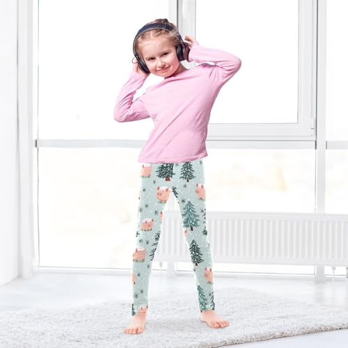 Christmas Cute Pink Pigs Girls Leggings Ultra Soft Compression Yoga Gym Pants for Kids 4-10T4