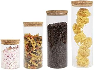 ORNAMI Glass Food Jar with Cork Stopper Lid and Airtight Sealing, Healthy and Safe, Clear Canister Container for Kitchen Storage, for Grains, Seeds, Coffee, Flour, Sugar (1, 2L)
