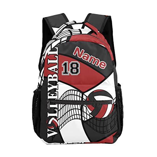 Zaaprint Customized Volleyball Red White Black Waterproof School Backpack with Name for Hiking Camping Picnic