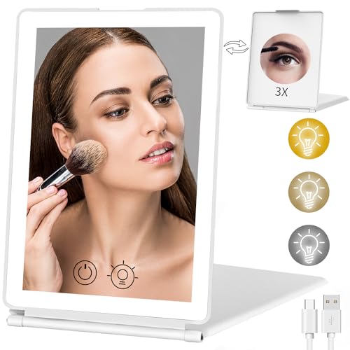 1X3X-Magnification-Rechargeable-Makeup-Mirror-for-Travel-2-Sided-3-Colors-Lighting-Dimmable-Touch-Screen-Folding-Portable-Makeup-Mirror-for-Cosmetic-Gift-Travel-Essentials