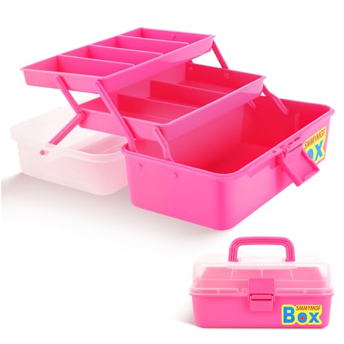 Image of SMMYMGF 3-Layer Tackle Box Organizer, Storage Tool Box,Art & Crafts Case,Sewing Supplies Organizer,Fishing Tackle(pink)