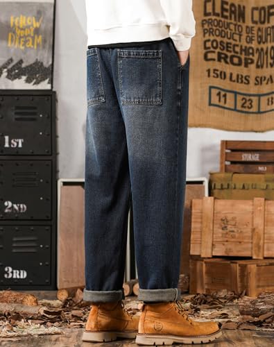 Elastic Waist Loose Fit Jeans for Men Straight Leg Drawstring Denim Pants3