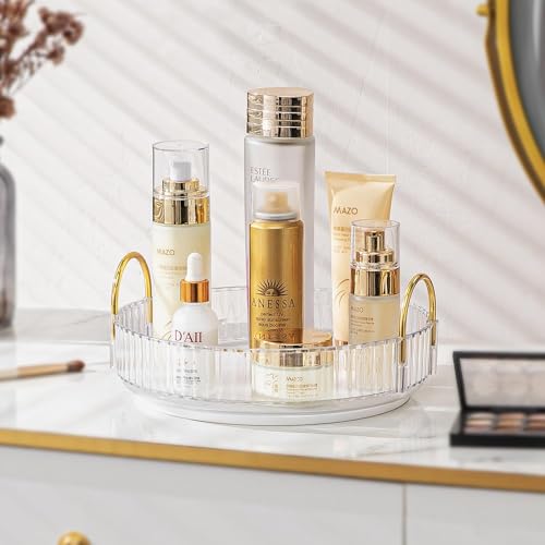 Image of INOVERA (LABEL) 360 Rotation Makeup Organizer for Women, Girls & Bride - Dressing Table Cosmetic Storage Case - Bathroom Vanity Skincare Holder Organiser (1 Tier, Transparent)
