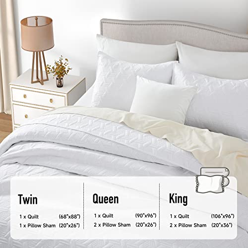 Lavsiry Queen White Quilt Bedding Set, Summer Lightweight Full Size Basket Pattern Bedspread & Coverlet, Soft Microfiber Thin Comforter Set For All Seasons - 3 Piece(1 Quilt, 2 Pillow Shams) #TOP4