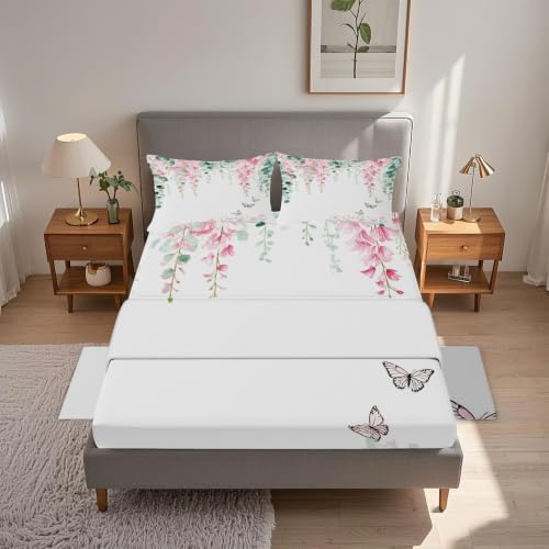 Housse de couette 220x240 fleurs zip anti-glissement parure lit vert douce
