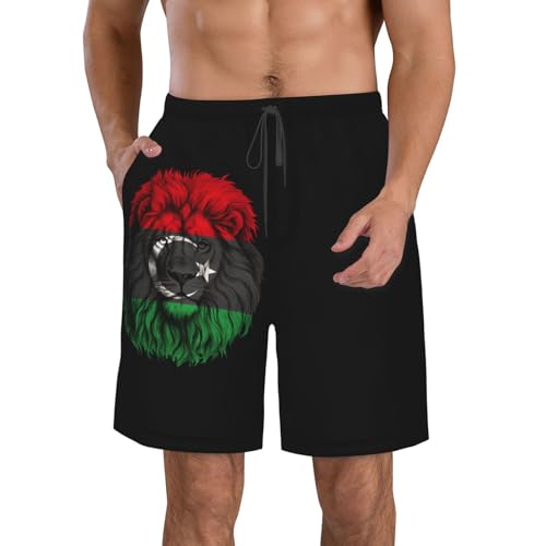 Bandera del León De Libia Hombre Bañadores De Natación Ligero Shorts De Baño Forro De Malla Cortos De Baño Impermeable Pantalones Cortos XL
