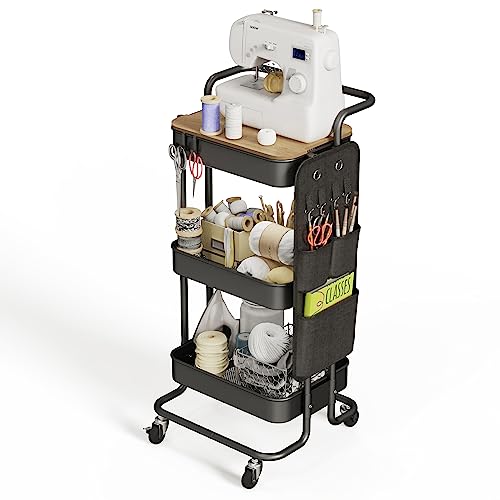 Dtk 3 Tier Metal Utility Rolling Cart With Table Top And Side Bags thumb #8