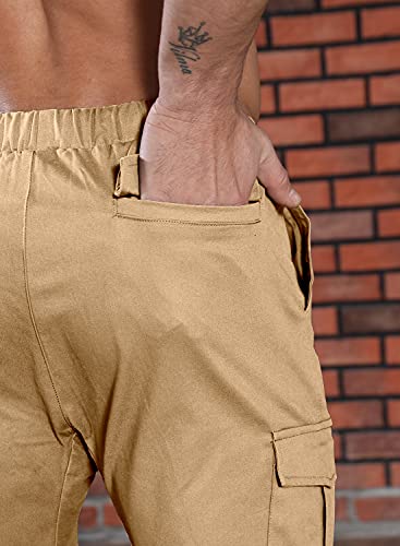Mens Pants Cargo Joggers Sweatpants Casual Pant Slim Fit Chino Trousers With Pockets (Khaki,Large) #TOP4