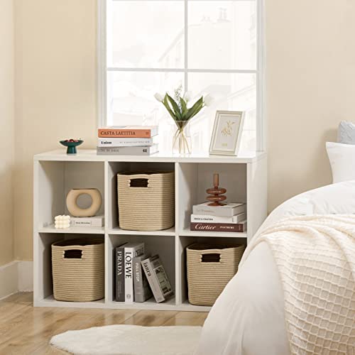 Ubbcare Set Of 3 Cotton Rope Basket 11 X 10.5 X 10.5 Inches，Storage Baskets For Shelves, Woven Baskets For Organizing With Handles, Cube Storage Bins For Storage Books, Magazines, Toys, Brown #TOP2