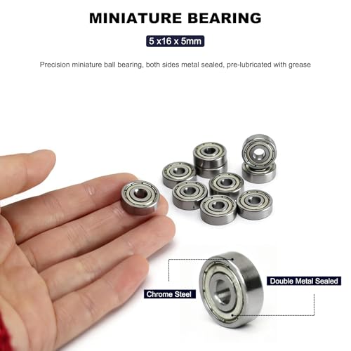 Image of 10 PCS 625-ZZ Double Shielded Ball Bearings 5x16x5 mm, Precision P6 /ABEC 3, High Speed Chrome Steel, Pre-Lubricated for Smooth RPM Performance