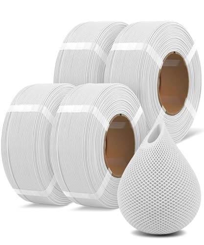 OVERTURE 4KG Bundle PLA Filament Refill 1.75mm 3D Printer Filament, 4 Pack 1kg (2.2lb) Refilament for Bambu Lab Reusable Spool, Accuracy +/- 0.02 mm, Fit Most FDM 3D Printers (White*4)