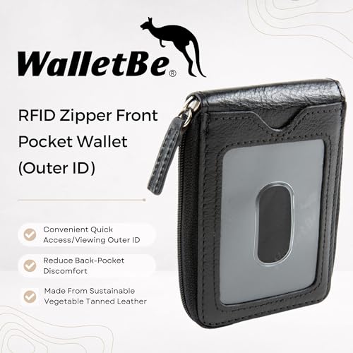 Men's Wallet RFID Zipper Front Pocket Outer ID Black2