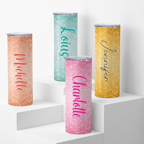Personalized Tumbler with lid and straw | 20oz Stainless Steel Custom Tumblers | Personalized Gifts | Double Wall Insulated Cup for Hot, Cold Drinks | Pink Tumbler Ombre Glitter effect with Name Cover