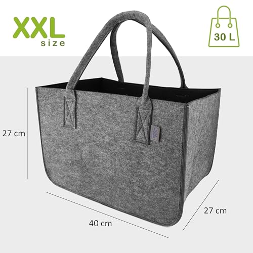 IDEA HOME Filztasche Shopper Groß-30 Liter Einkaufstasche XXL Zusammenklappbar Einkaufskorb Kaminholztasche Kleiderkorb Spielzeugtasche Dunkelgrau/Schwarz, XL