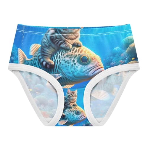 Toddler Girl Briefs, Cute Cat Fish Blue Cotton Underwear Girls, 2–8 Years