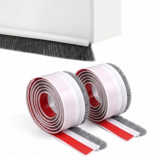 Türdichtung mit Bürste 100cm (2 Stück) - Selbstklebende Bürstendichtung als Zugluftstopper für Türen - Insektenschutz Kälteschutz & Staubschutz für Innentüren und Außentüren - Weiß