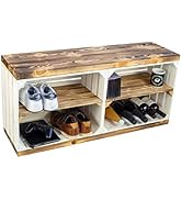 Kistenkolli Altes Land Schuhregal mit Sitzbank aus Obstkisten und massiven Holzplanken Schuhablag...