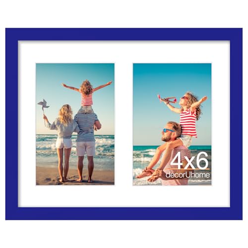 decorUhome 2 4x6 Picture frames Collage Wall Decor with Mat, Royal Blue